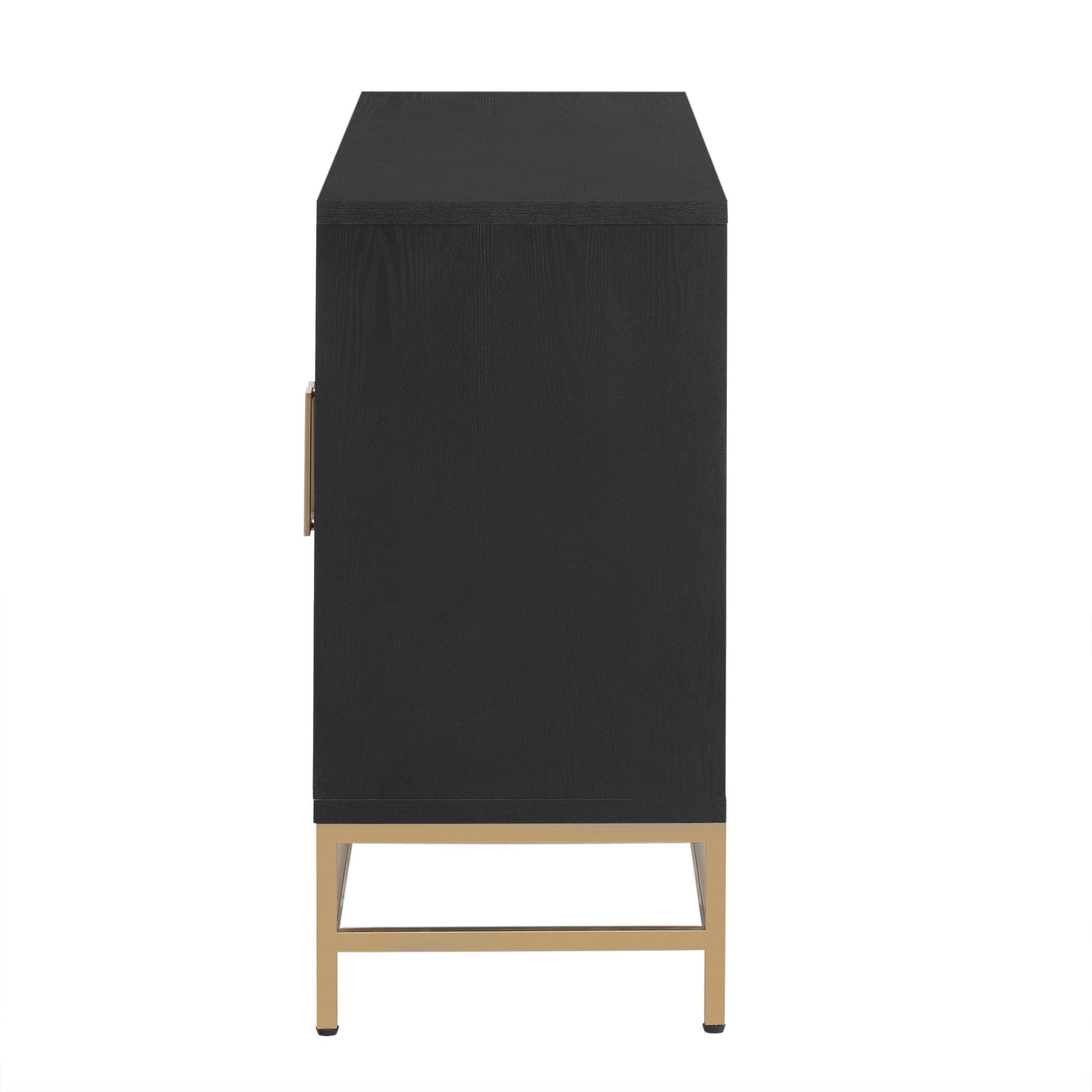 Sideboard Buffet Cabinet With Storage, Sideboard Cabinet With Adjustable Shelves, Rectangular Metal Handles And Legs For Kitchen, Living Room, And Dining Room, Black Black Mdf