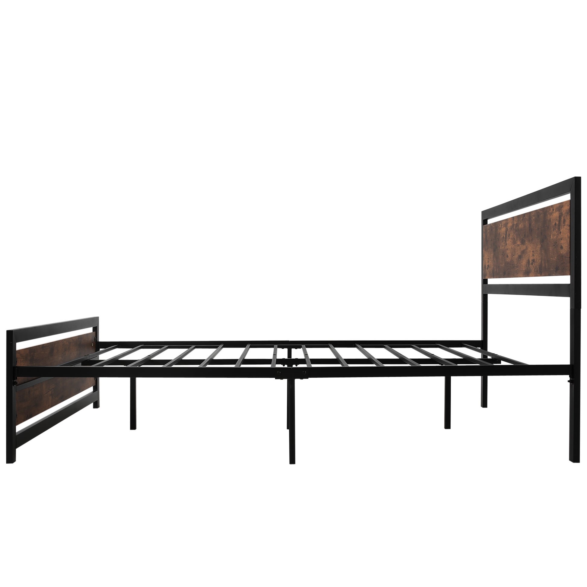 Homcom Queen Bed Frame With Headboard & Footboard, Strong Metal Slat Support Bed Frame W Underbed Storage Space, No Box Spring Needed, 63''X82''X40.5'' Brown Mdf