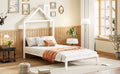 Twin Size Metal Platform Bed With House Shaped Headboard Design, White White Metal