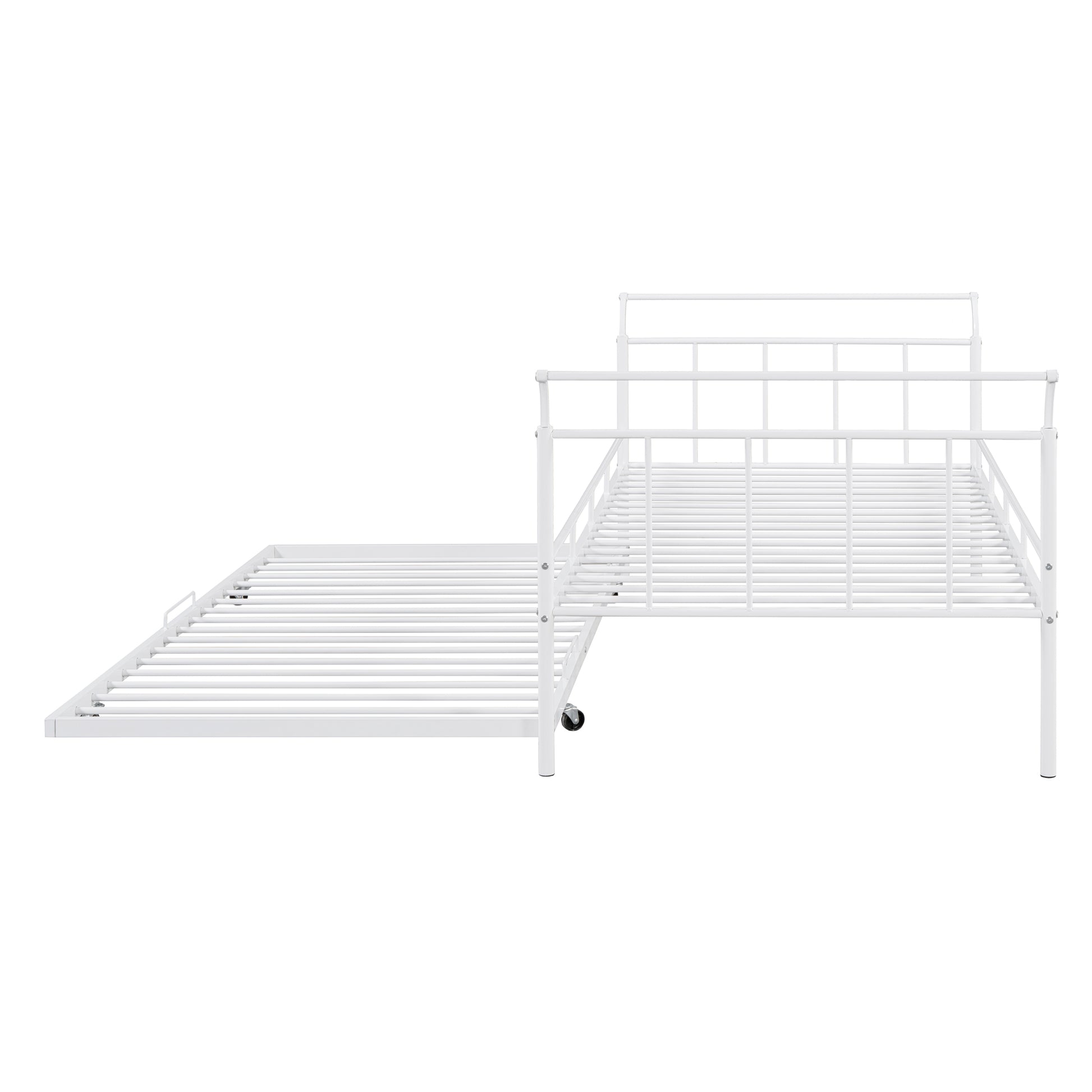 Twin Size Metal Daybed With Curved Handle Design And Twin Size Trundle, White White Metal