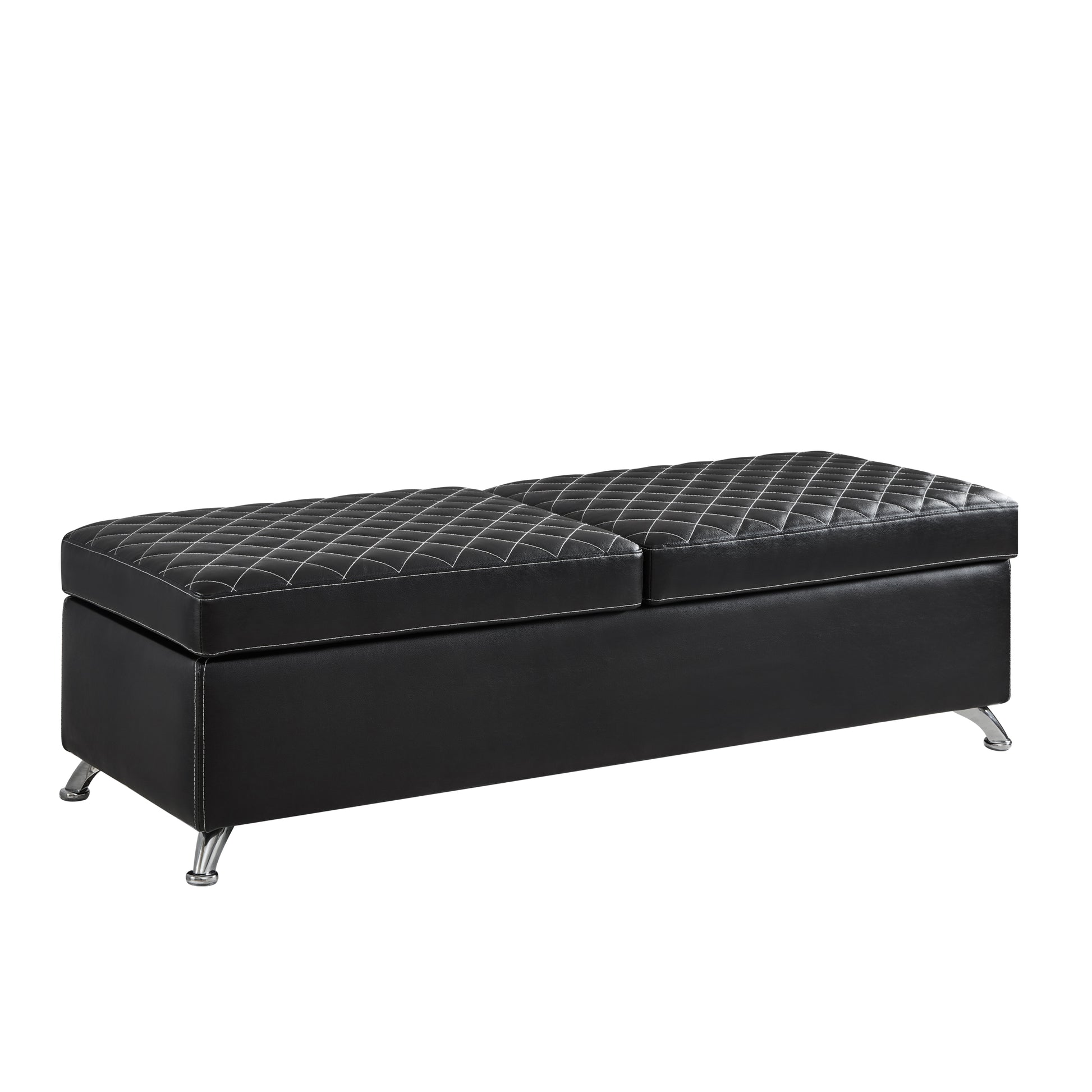 56.7" Bed Bench With Storage Black Leather Black Pu