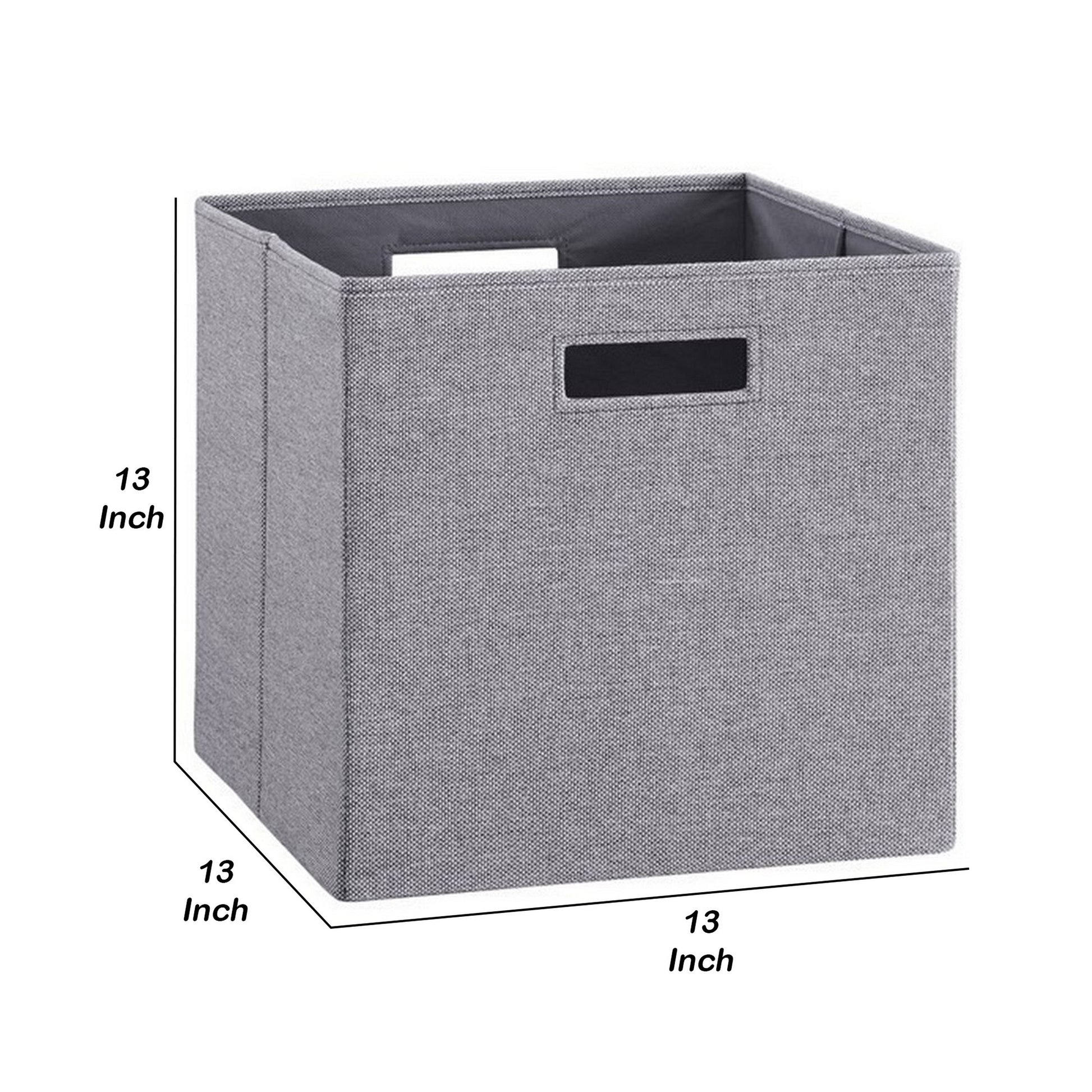 13, 11 Inch Fabric Draped Foldable Storage Bin, Cutout Handles, Set Of 2, Gray Gray Wood Fabric