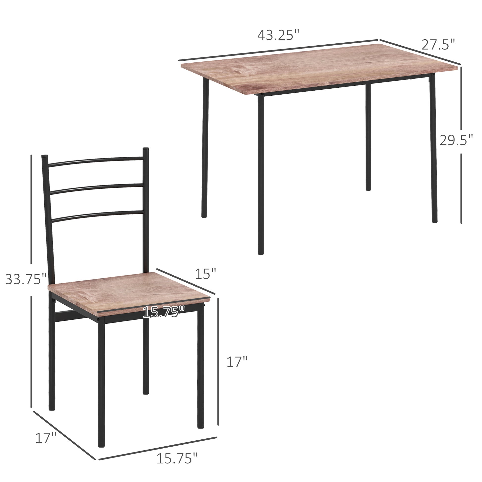 Homcom 5 Piece Dining Room Table Set For 4, Space Saving Kitchen Table And Chairs, Rectangle Dining Set With Steel Frame For Breakfast Nook Brown Mdf