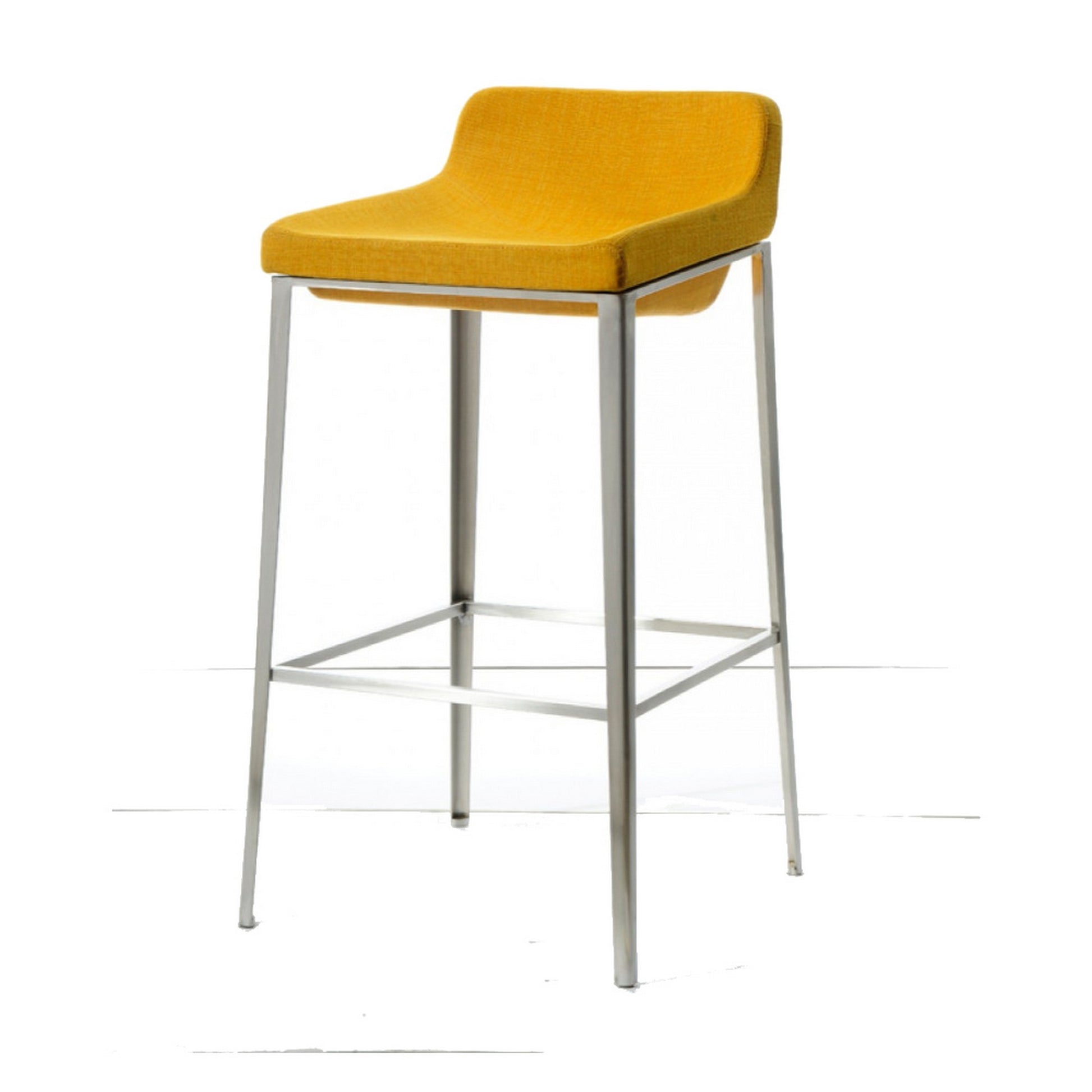 Fabric Upholstered Metal Bar Stool, Yellow And Silver Yellow Fabric Metal