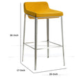 Fabric Upholstered Metal Bar Stool, Yellow And Silver Yellow Fabric Metal