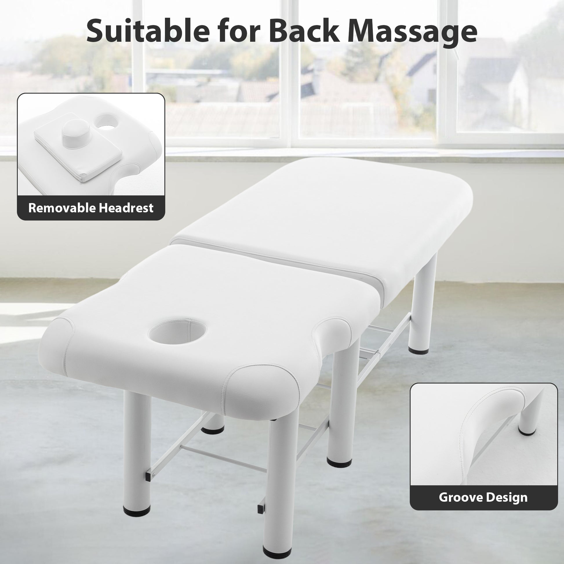 Professioanl Massage Tablebackrest Adjustable, Removable Headrest, Bottom Shelf Storagememory Foam Layer Salon Bed,White White Pu