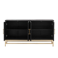 Retro Style Sideboard With Adjustable Shelves, Rectangular Metal Handles And Legs For Kitchen, Living Room, And Dining Room Black Black Mdf