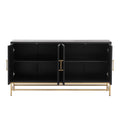 Sideboard Buffet Cabinet With Storage, Sideboard Cabinet With Adjustable Shelves, Rectangular Metal Handles And Legs For Kitchen, Living Room, And Dining Room, Black Black Mdf