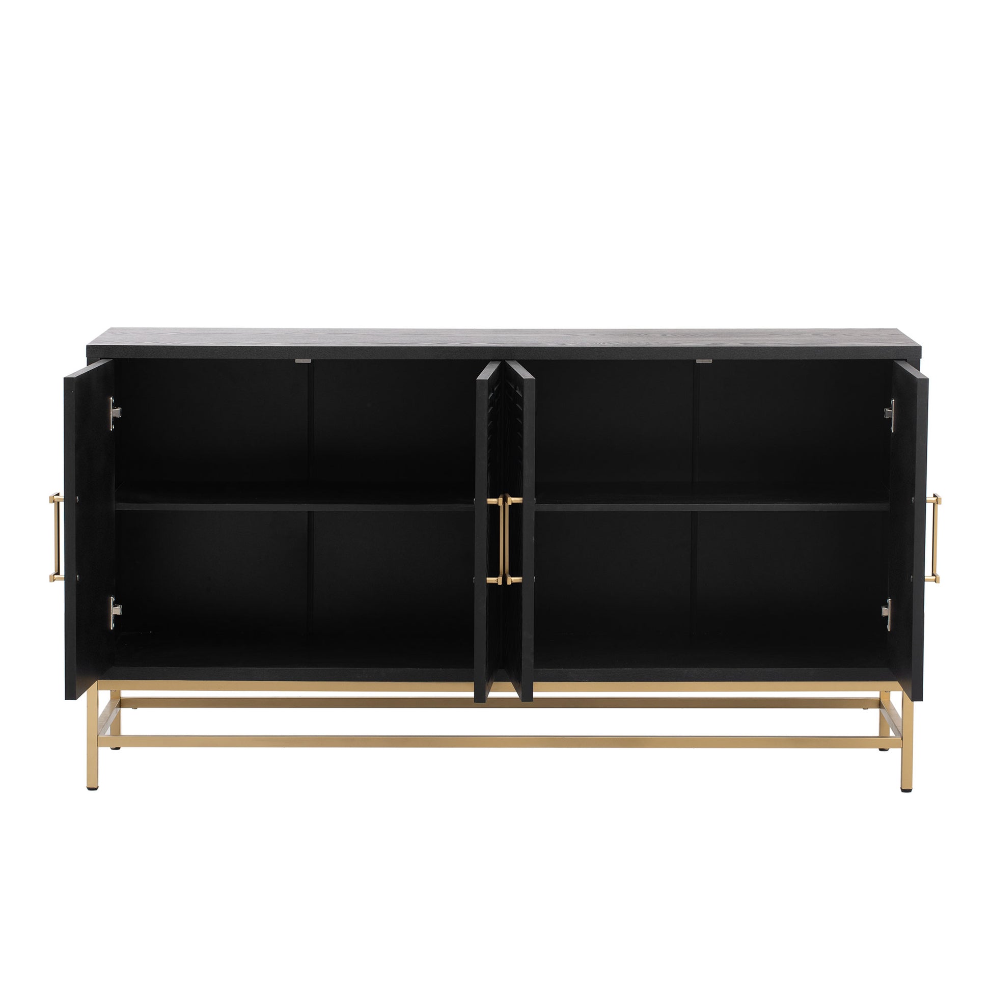 Sideboard Buffet Cabinet With Storage, Sideboard Cabinet With Adjustable Shelves, Rectangular Metal Handles And Legs For Kitchen, Living Room, And Dining Room, Black Black Mdf
