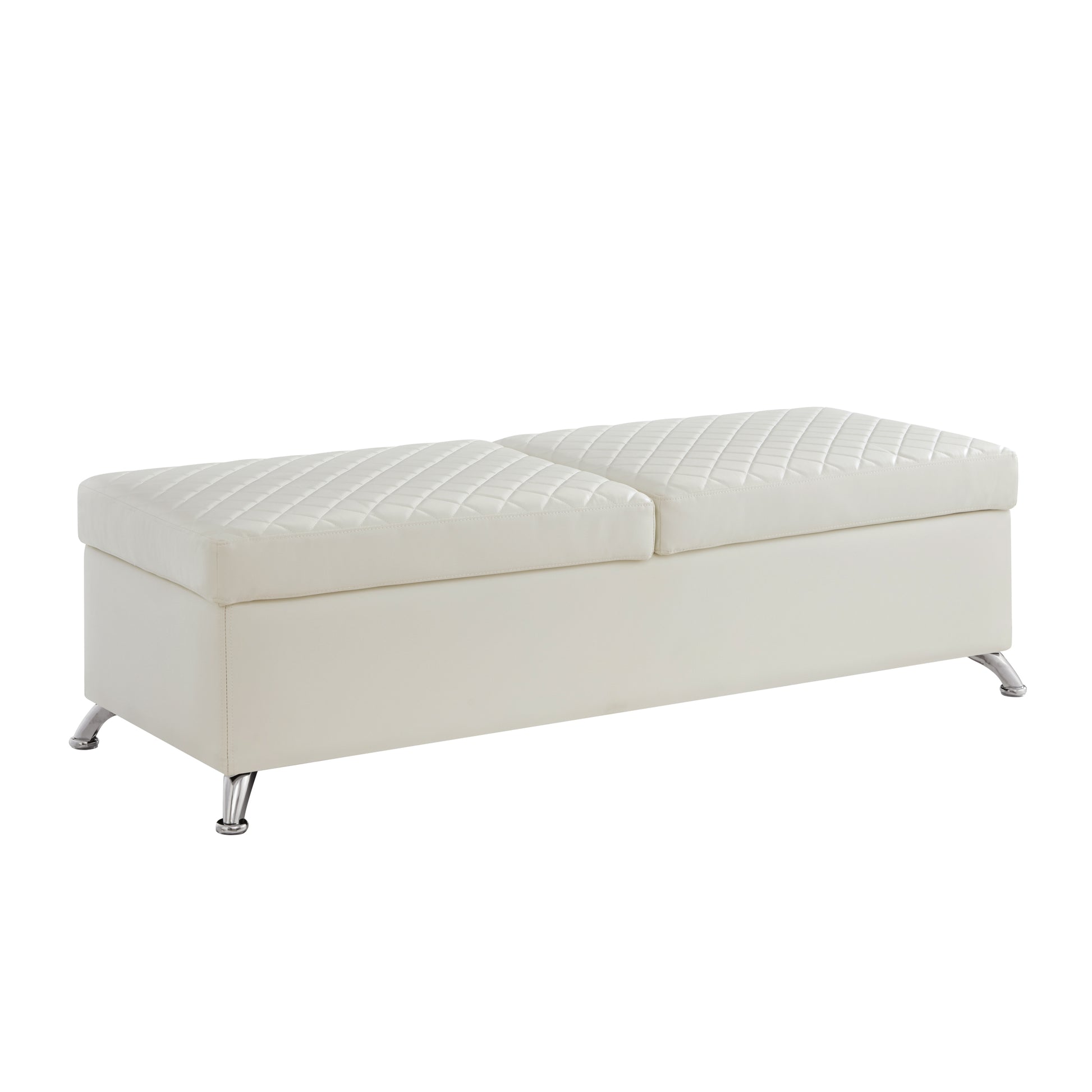 56.7" Bed Bench With Storage White Leather White Pu