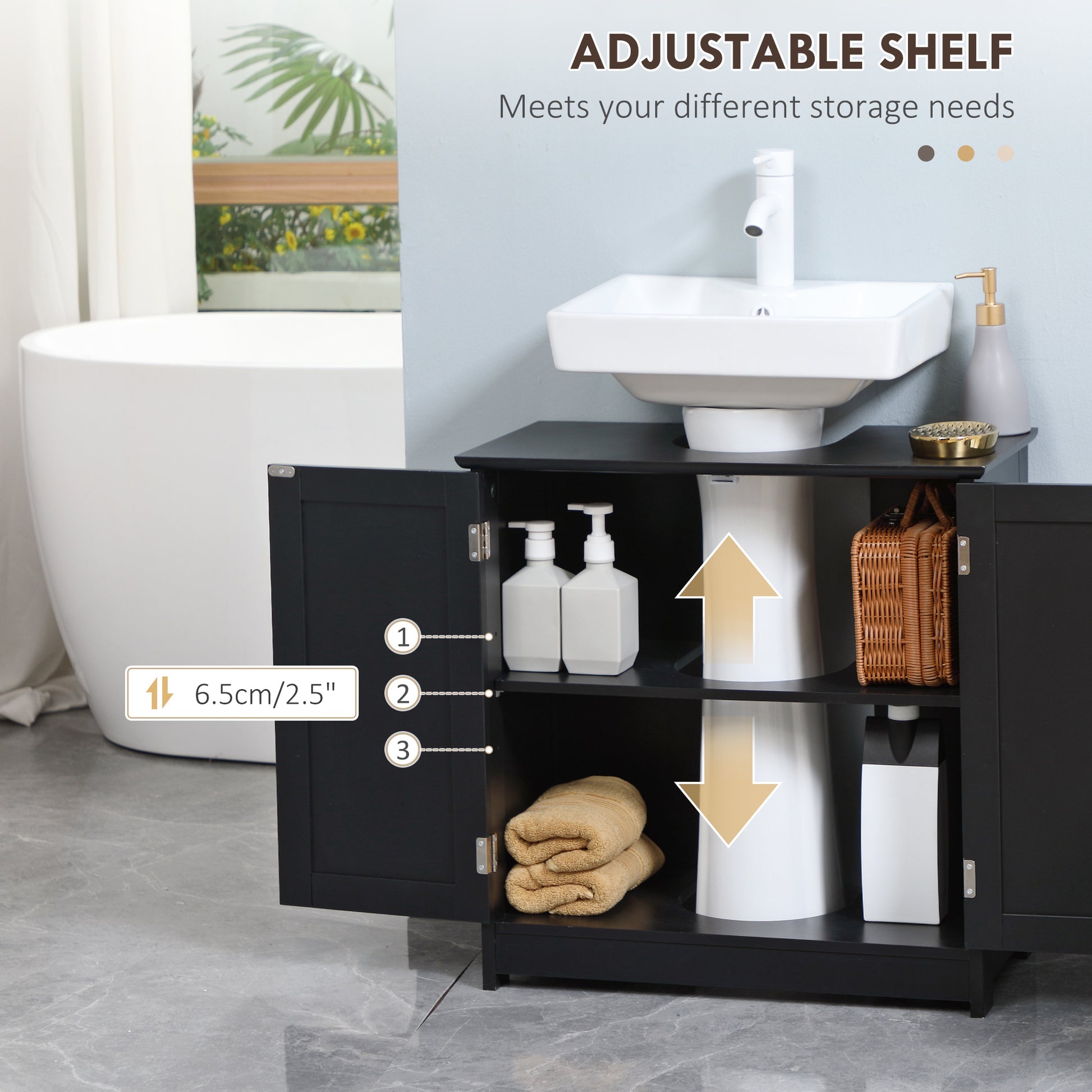 Homcom Under Sink Bathroom Cabinet With 2 Doors And Shelf, Pedestal Sink Bathroom Vanity Cabinet, Black Black Mdf