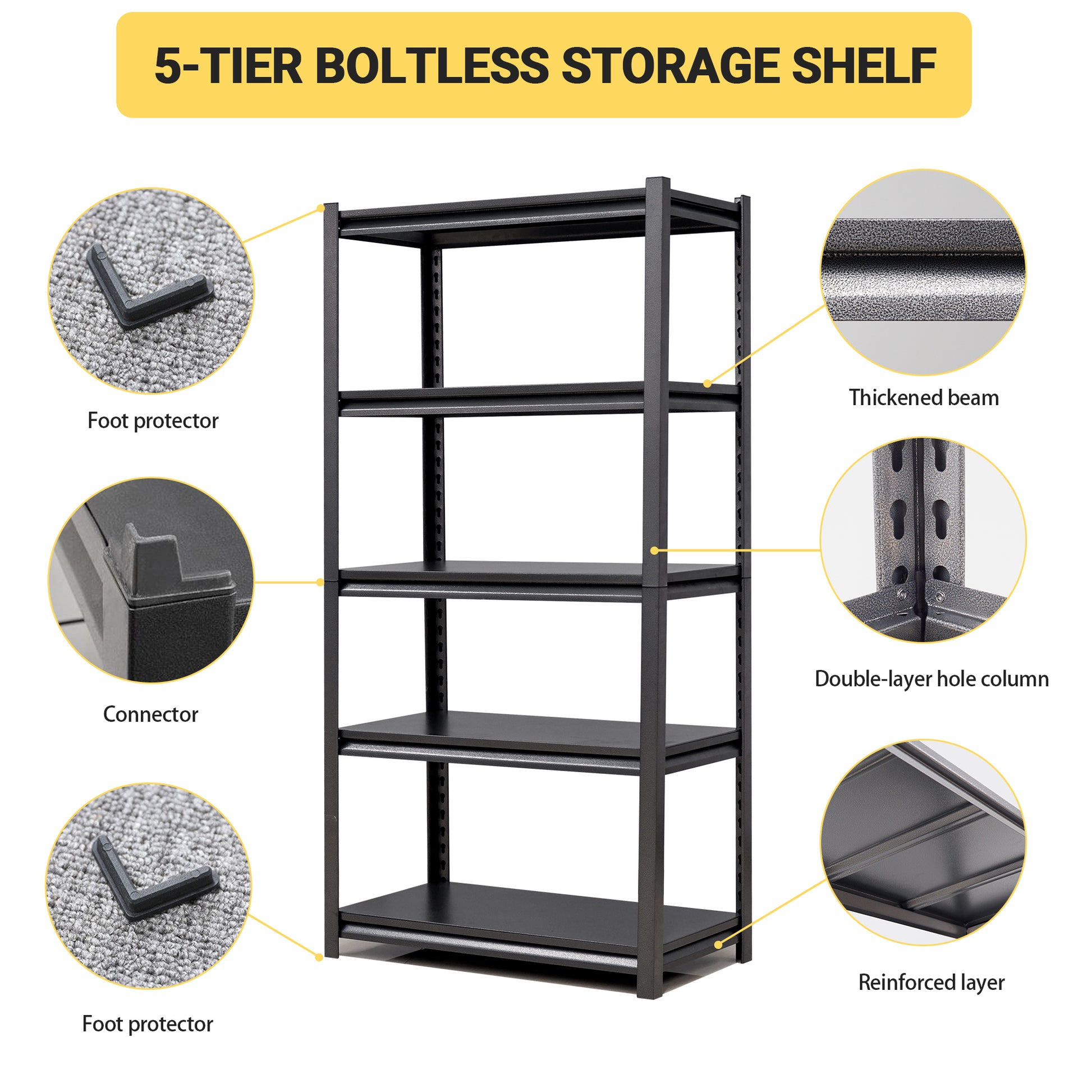 72"H 5 Tier Metal Shelves For Storage Garage Shelving 2000Lbs Heavy Duty Storage Shelves Adjustable Garage Shelf Industrial Shelving Unit Storage Utility Rack,35.4"W*15.7"D*72"H,Black 5 Black Gray Standard Vertical Kitchen Open Back Metal Modern