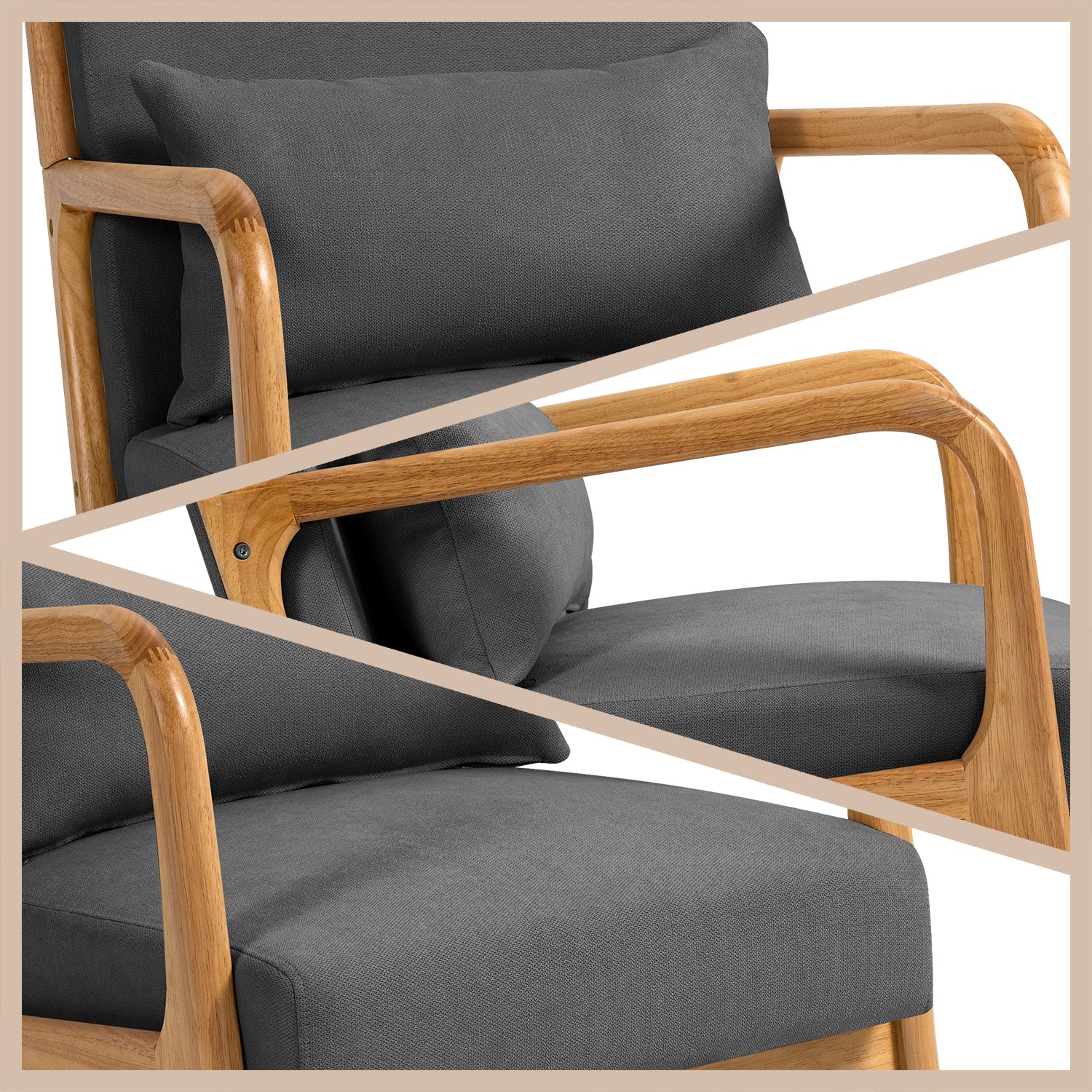 Leisure Chair With Solid Wood Armrest And Feet, Mid Century Modern Accent Sofa,1 Seat Dark Grey Linen