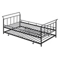 Twin Size Metal Daybed With Curved Handle Design And Twin Size Trundle, Black Black Metal