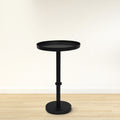 Ara 12 Inch Side End Table, Vintage Sleek Pillar Base, Round Tray Top, Matte Black Black Iron