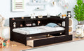 Twin Bed With L Shaped Bookcases,Drawers,Espresso Twin Espresso Pine