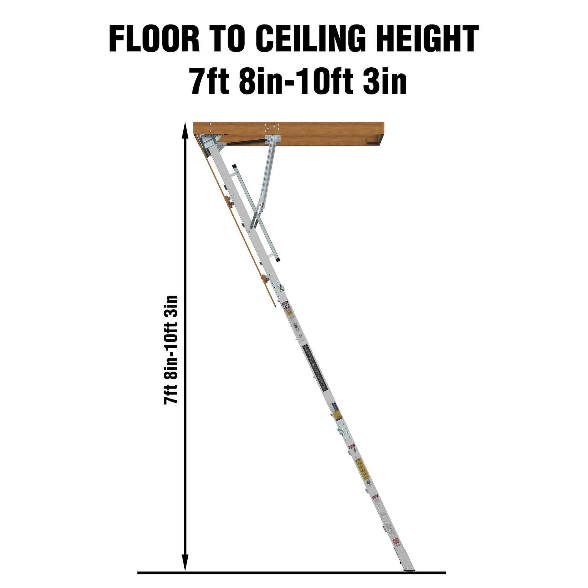 Household Aluminum Attic Ladder 25" X 54" ,375 Lbs Capacity, 7'8" 10'3" Ceiling Height Grey Aluminium Alloy