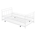 Twin Size Metal Daybed With Curved Handle Design And Twin Size Trundle, White White Metal