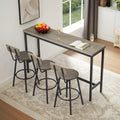 Long Bar Table Set With 3 Pu Upholstered Bar Stools, Industrial Bar Table And Chairs For Kitchen Breakfast Table, Living Room, Banquet Hall, Rustic Gray And Black, 63 L X15.7