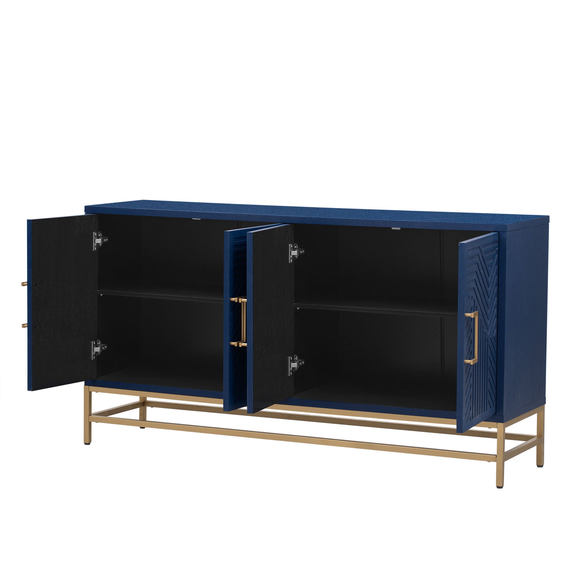 Retro Style Sideboard With Adjustable Shelves, Rectangular Metal Handles And Legs For Kitchen, Living Room, And Dining Room Navy Navy Mdf