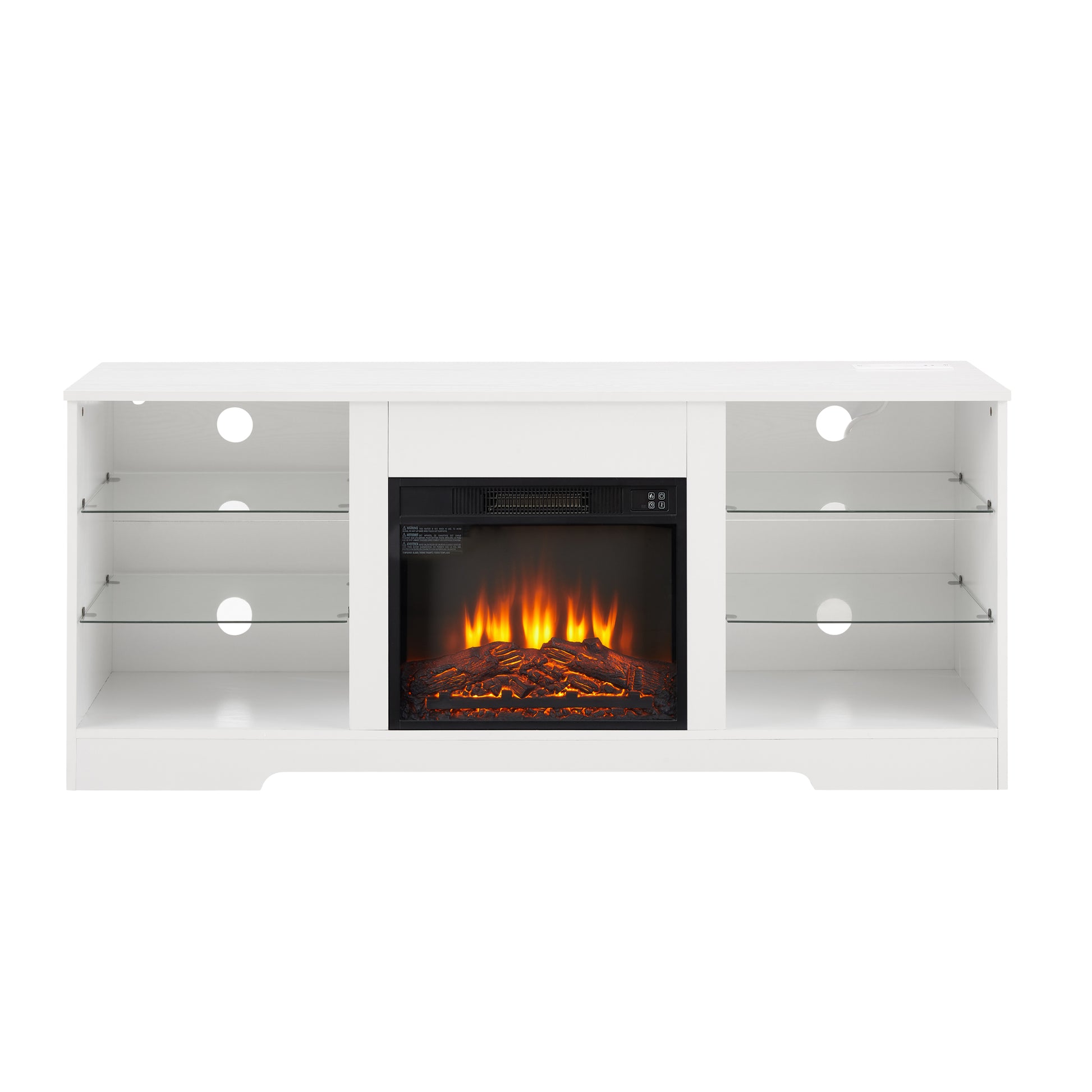 Tv Stand Electric Fireplace Tv Stand With Glass Shelves, 3D Fireplace Tv Stand With Led Lights Wood With Usb Charging Outlet Modern Television Table Center For Tv Up To 32 62" White 58''W*15.5''D*24.4 White 50 59 Inches Mdf