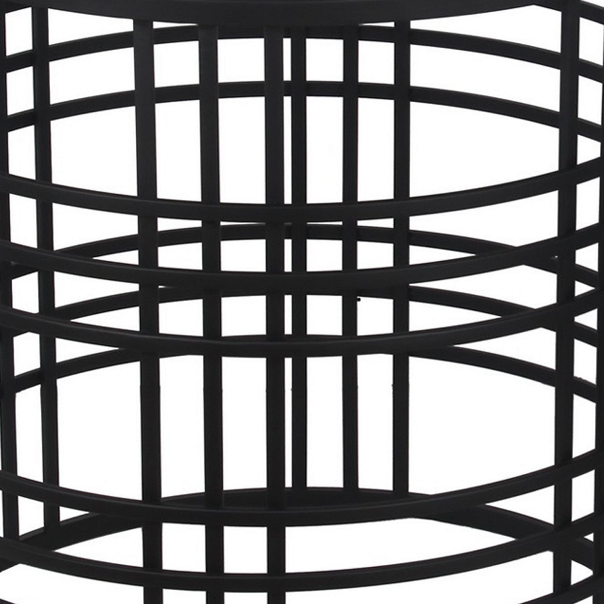 Mirrored Top Round Accent Table With Open Base, Set Of 2, Black Black Glass Metal