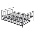 Full Size Metal Daybed With Curved Handle Design And Twin Size Trundle, Black Black Metal