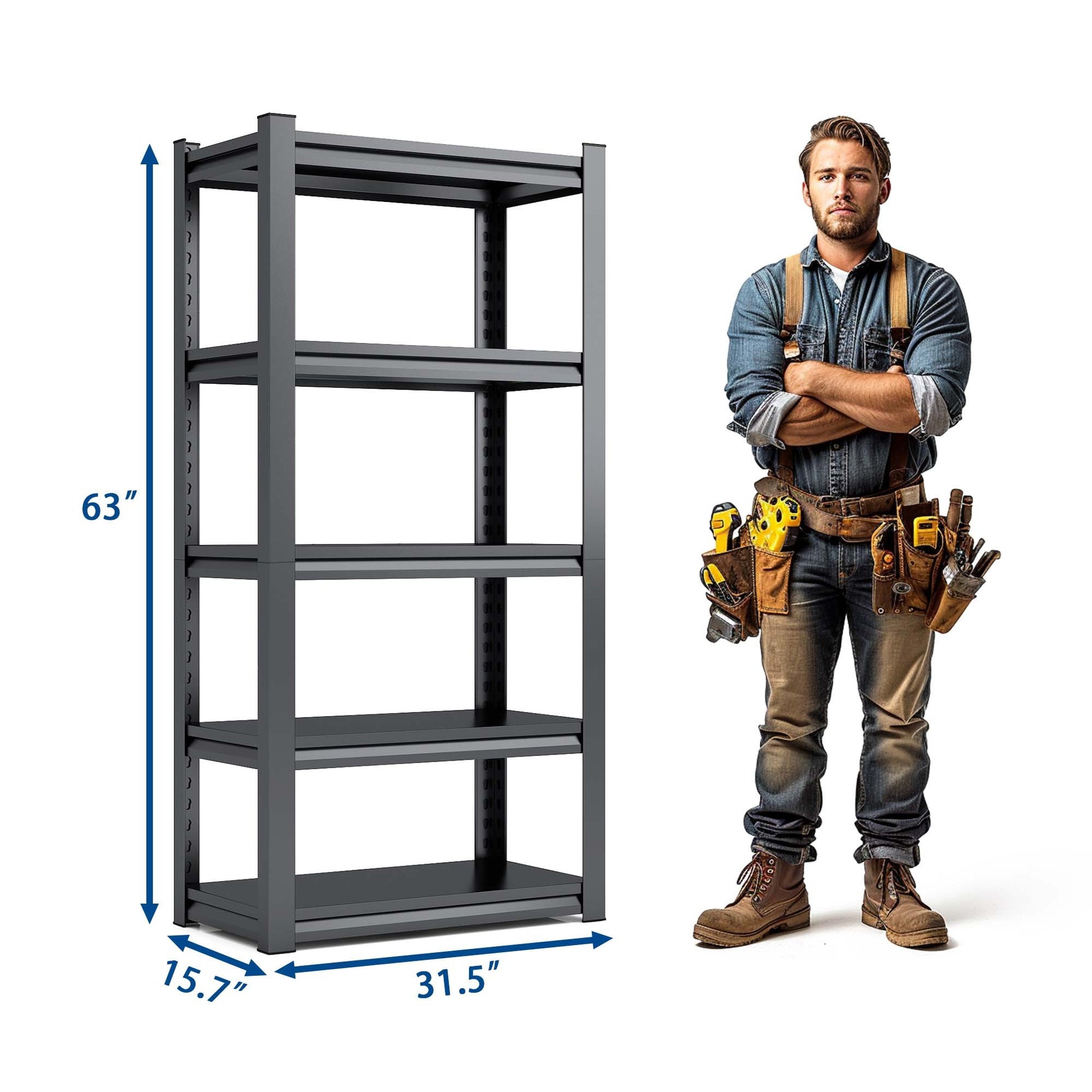 63"H 5 Tier Metal Shelves For Storage Garage Shelving 2000Lbs Heavy Duty Storage Shelves Adjustable Garage Shelf Industrial Shelving Unit Storage Utility Rack,31.5"W*15.7"D*63"H,Black 5 Black Gray Standard Vertical Kitchen Open Back Metal Modern