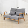 Leisure Chair With Solid Wood Armrest And Feet, Mid Century Modern Accent Sofa,2 Seat Light Gray Linen