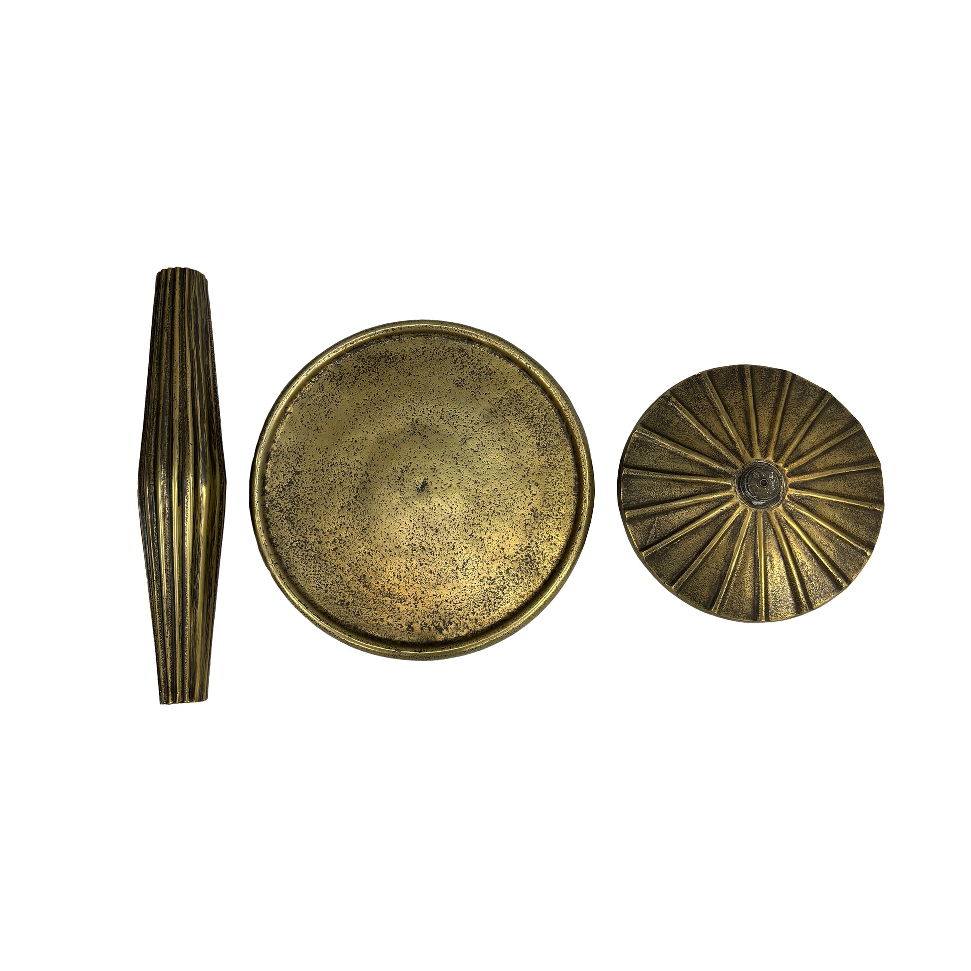 12 Inch Side End Drink Table, Fancy Fluted Base, Round Top, Antique Brass Antique Brass Aluminum