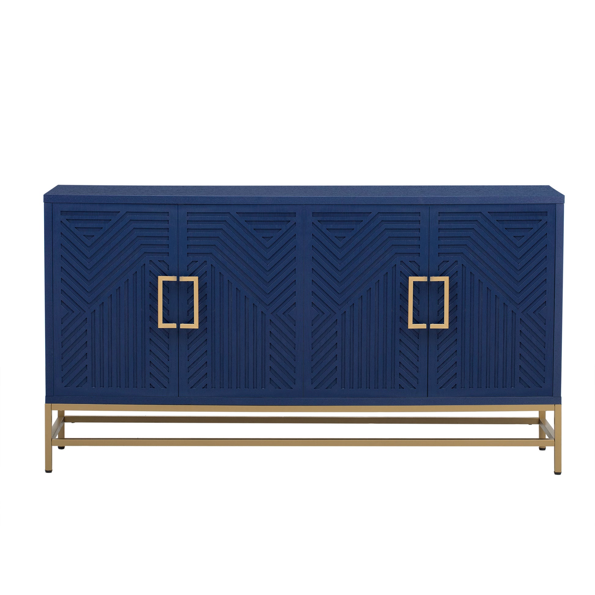Retro Style Sideboard With Adjustable Shelves, Rectangular Metal Handles And Legs For Kitchen, Living Room, And Dining Room Navy Navy Mdf