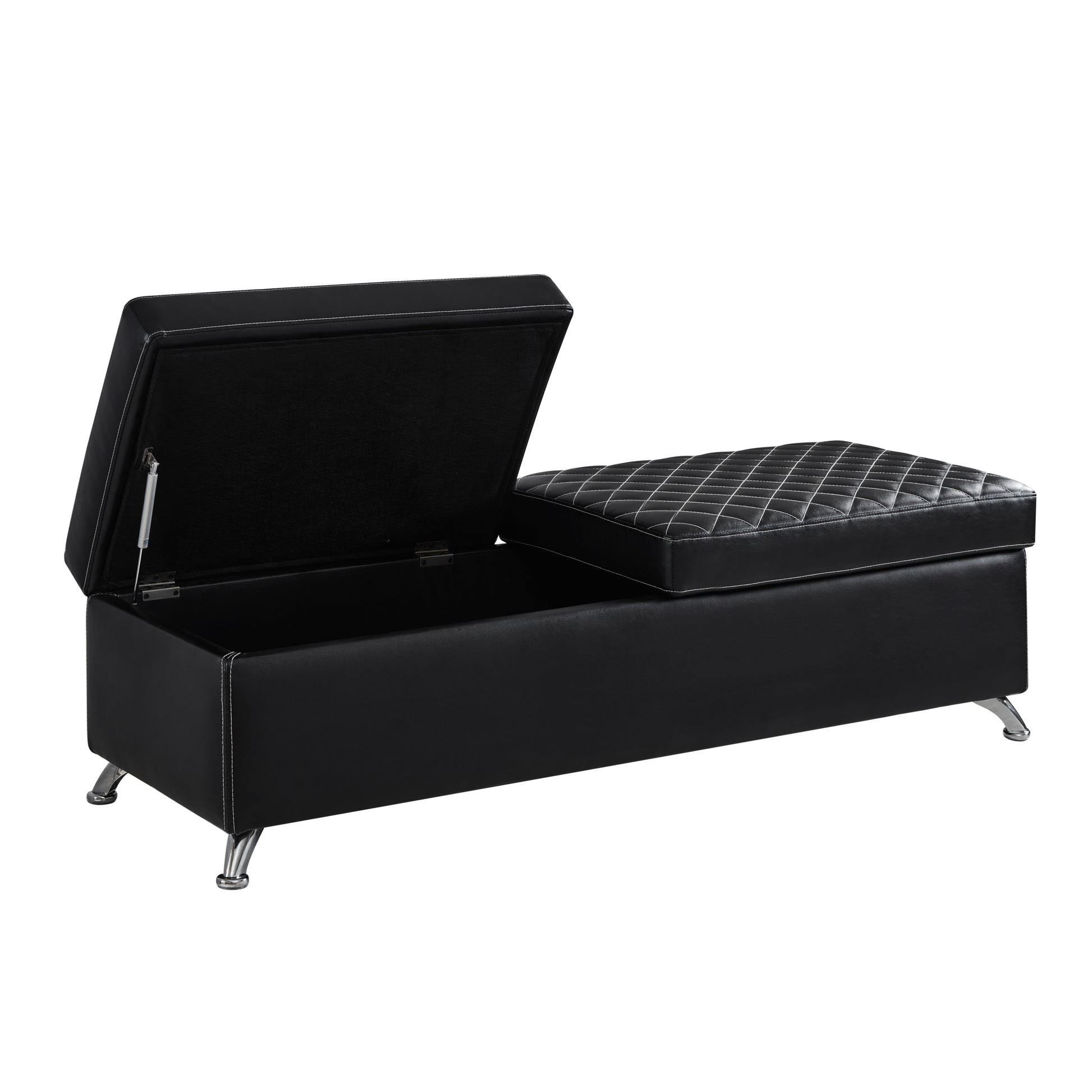 56.7" Bed Bench With Storage Black Leather Black Pu