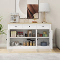 Buffet Cabinet Storage Sideboard Farmhouse Server Bar Wine Cabinet With 3 Drawers & 3 Doors Adjustable Shelves For Dining Living Room Kitchen Cupboard White White Mdf