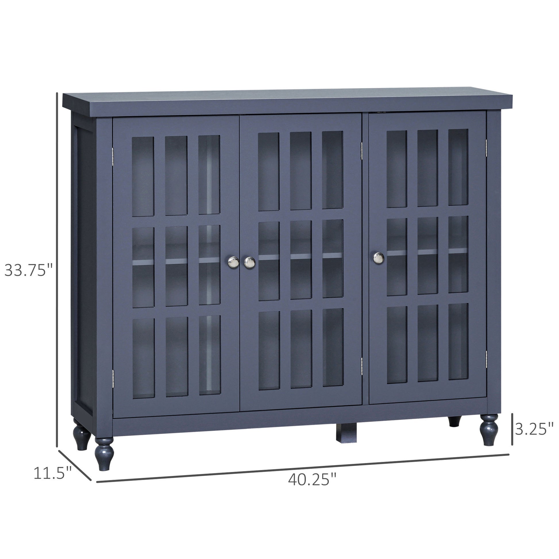 Homcom Sideboard Buffet Cabinet, Credenza, Coffee Bar Cabinet With Storage, Glass Doors And Adjustable Shelves, Gray Gray Mdf