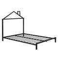 Full Size Metal Platform Bed With House Shaped Headboard Design, Black Black Metal