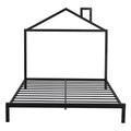 Full Size Metal Platform Bed With House Shaped Headboard Design, Black Black Metal