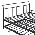 Full Size Metal Daybed With Curved Handle Design And Twin Size Trundle, Black Black Metal