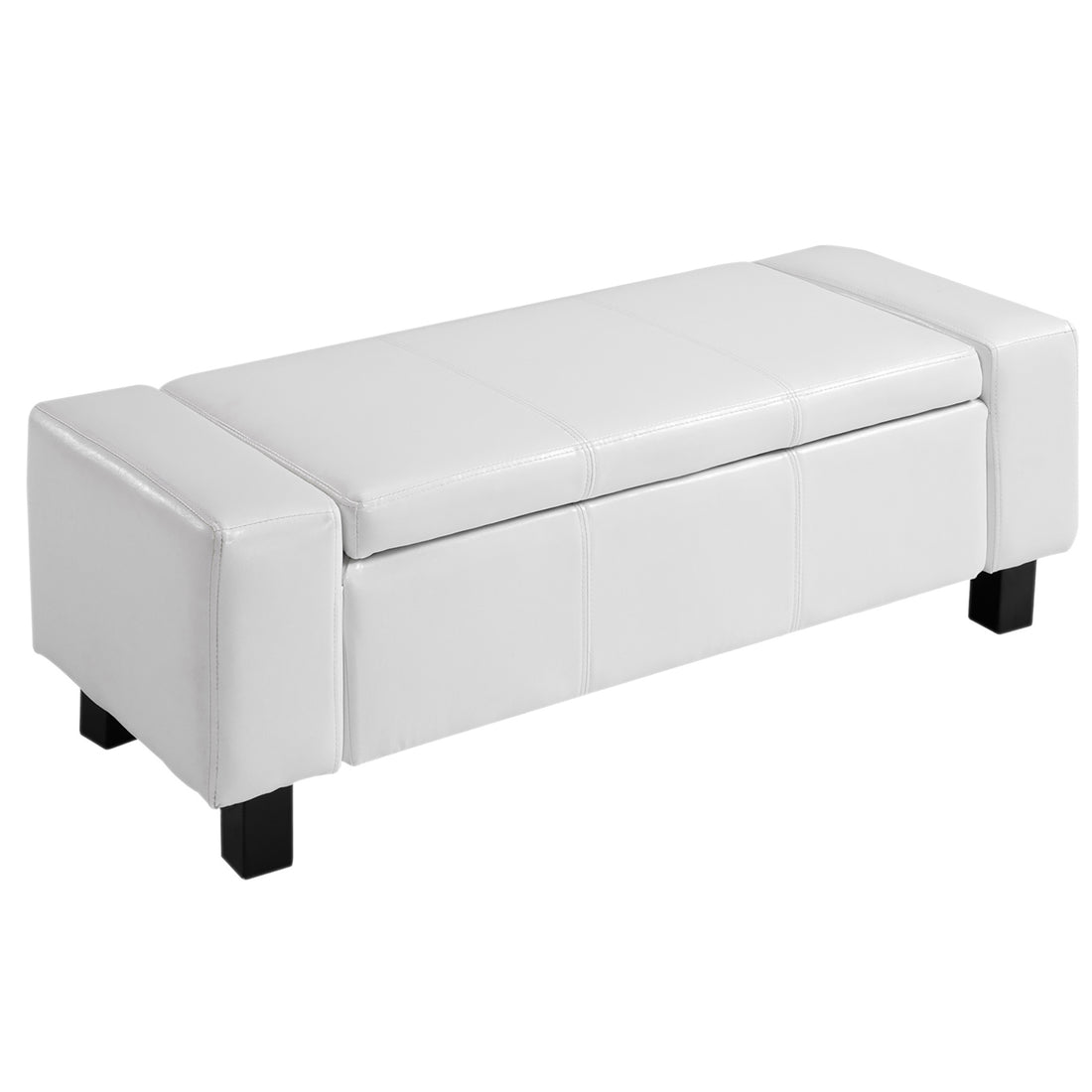 Homcom Large 42" Storage Ottoman, Tufted Faux Leather Storage Bench For Living Room, Entryway, Or Bedroom, Cream White White Leather