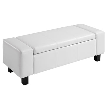 Homcom Large 42" Storage Ottoman, Tufted Faux Leather Storage Bench For Living Room, Entryway, Or Bedroom, Cream White White Leather