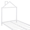 Twin Size Metal Platform Bed With House Shaped Headboard Design, White White Metal