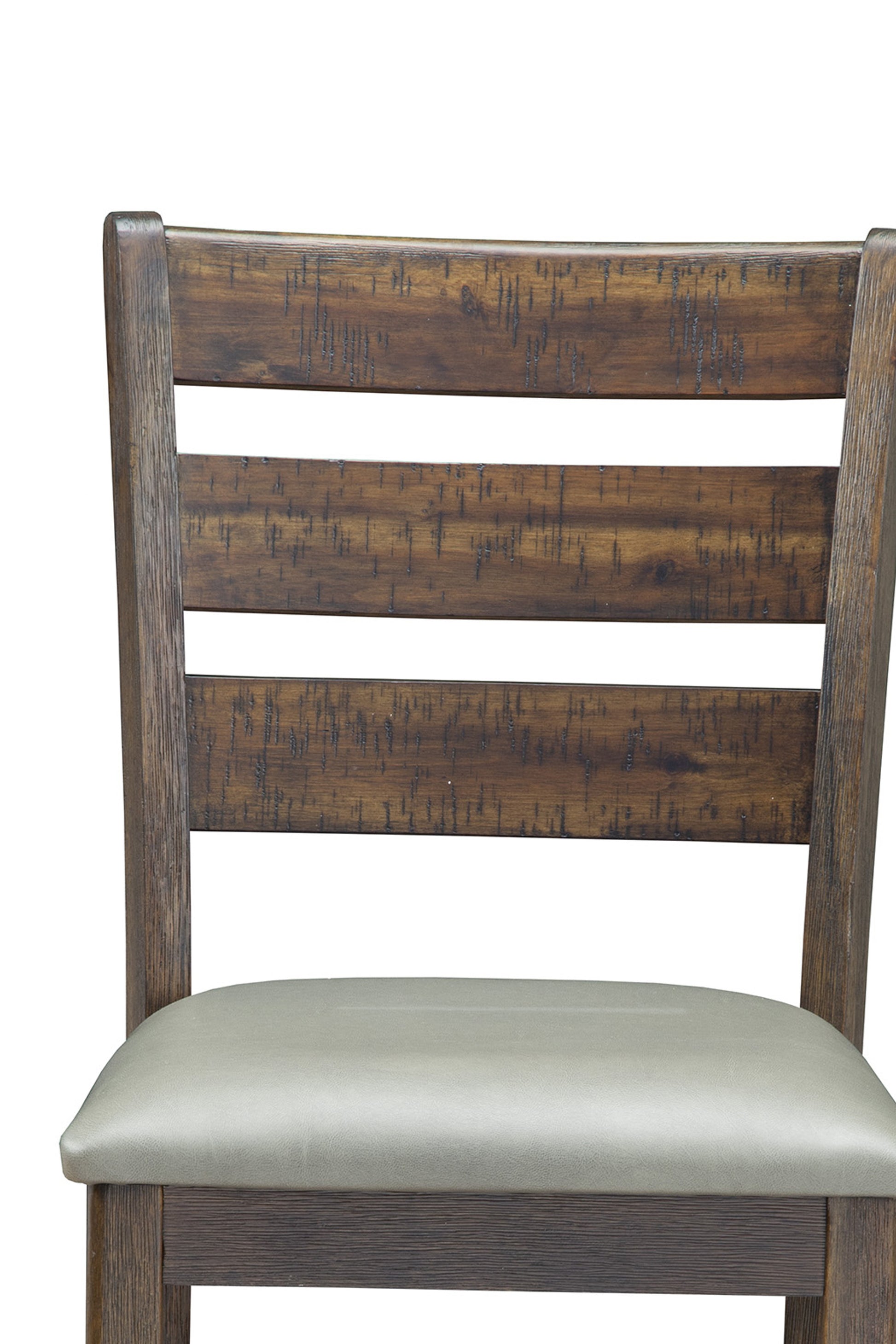 Wooden Pub Height Chairs With Slatted Back And Footrest, Set Of Two, Brown And Gray Brown Gray Wood Fabric