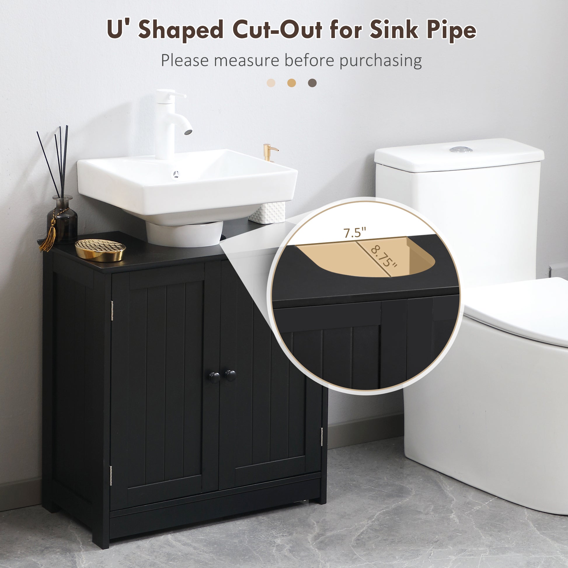 Homcom Under Sink Bathroom Cabinet With 2 Doors And Shelf, Pedestal Sink Bathroom Vanity Cabinet, Black Black Mdf