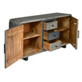 55 Inch Industrial Style Sideboard Console With 2 Cabinets, Iron Handles, Matte Gray Mango Wood Gray Metal & Wood