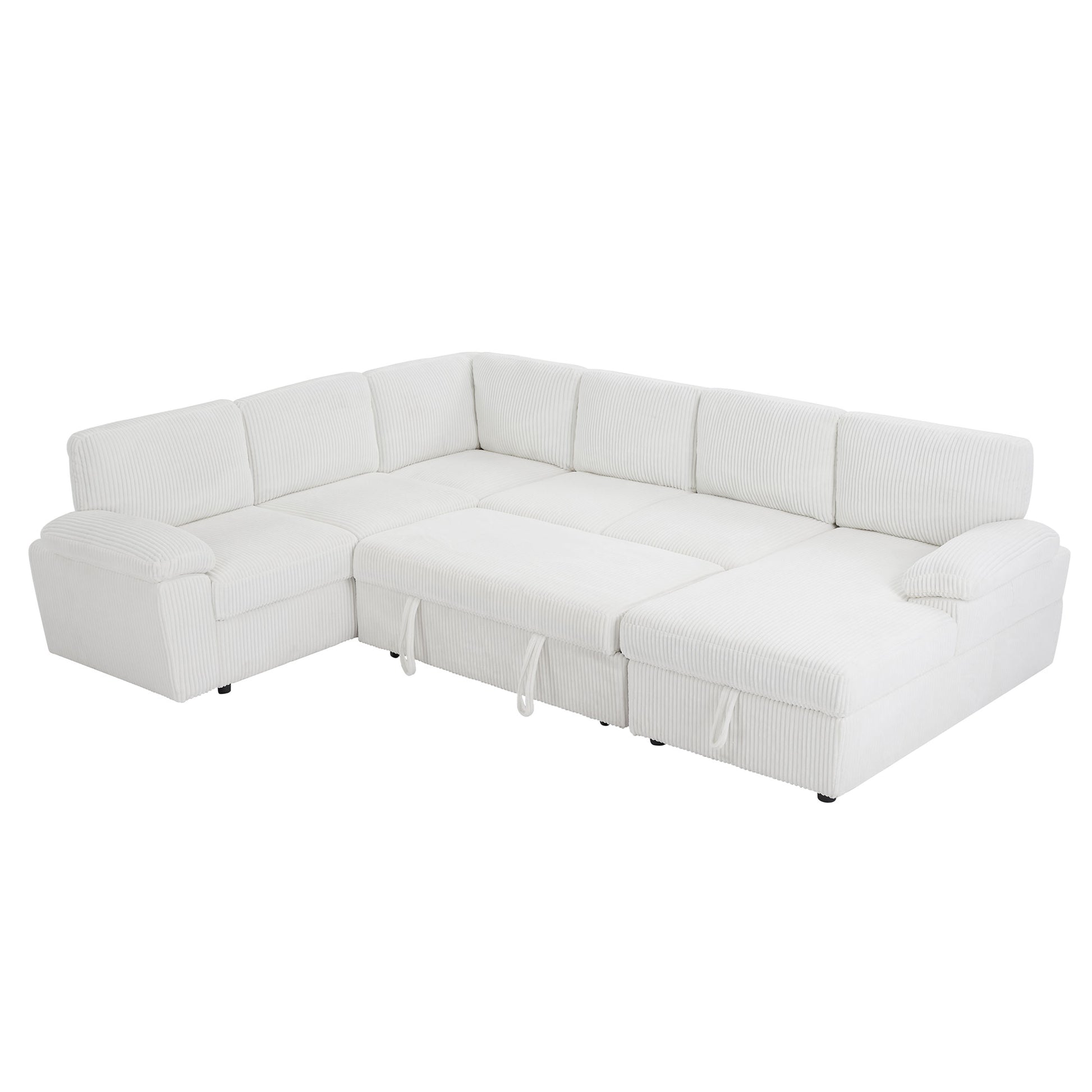 Oversized Modular Storage Sectional Sofa Couch For Home Apartment Office Living Room,Free Combination L U Shaped Corduroy Upholstered Deep Seat Furniture Convertible Sleeper Sofabed Right White Corduroy