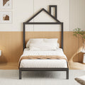 Twin Size Metal Platform Bed With House Shaped Headboard Design, Black Black Metal
