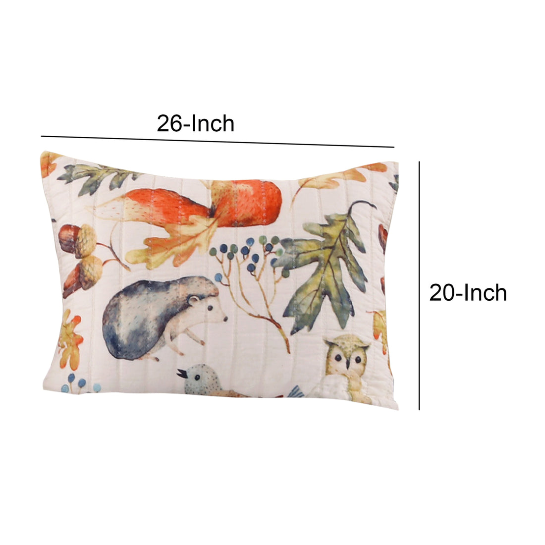 26 X 20 Inches Standard Pillow Sham With Fox And Owl Print, Multicolor Multicolor Fabric