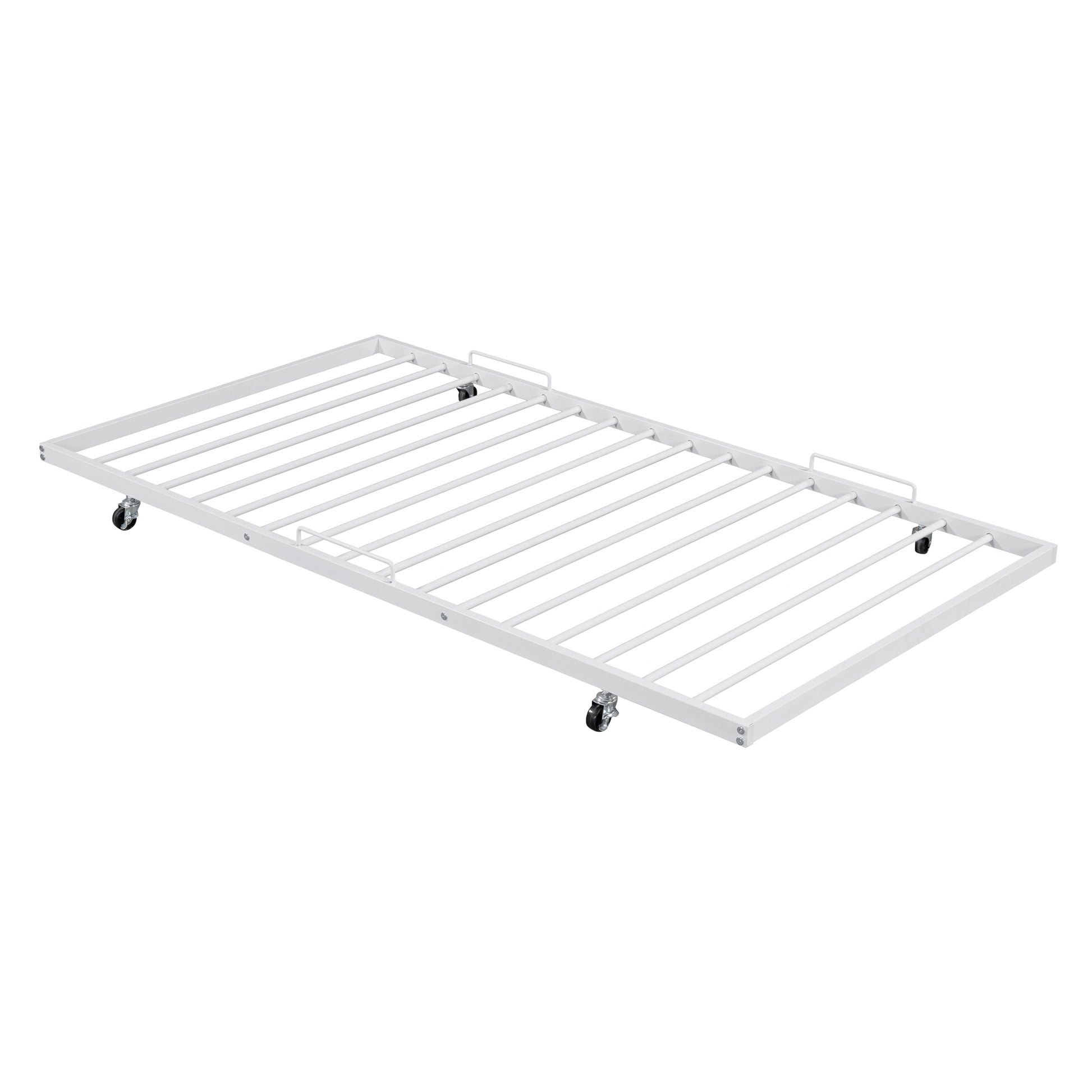 Twin Size Metal Daybed With Curved Handle Design And Twin Size Trundle, White White Metal