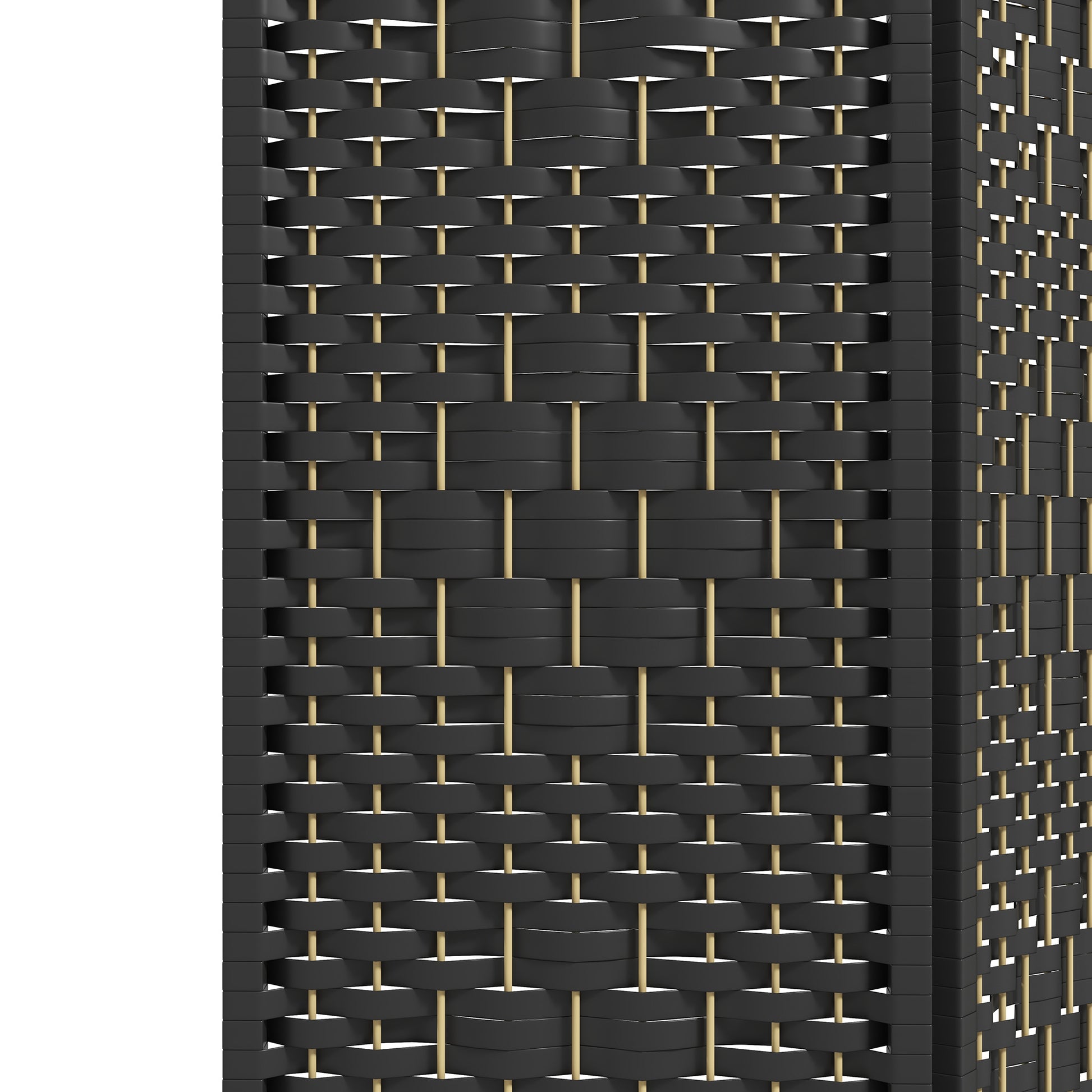 Homcom 3 Panel Room Divider, Folding Privacy Screen, 5.6' Room Separator, Wave Fiber Freestanding Partition Wall Divider, Black Black Bamboo