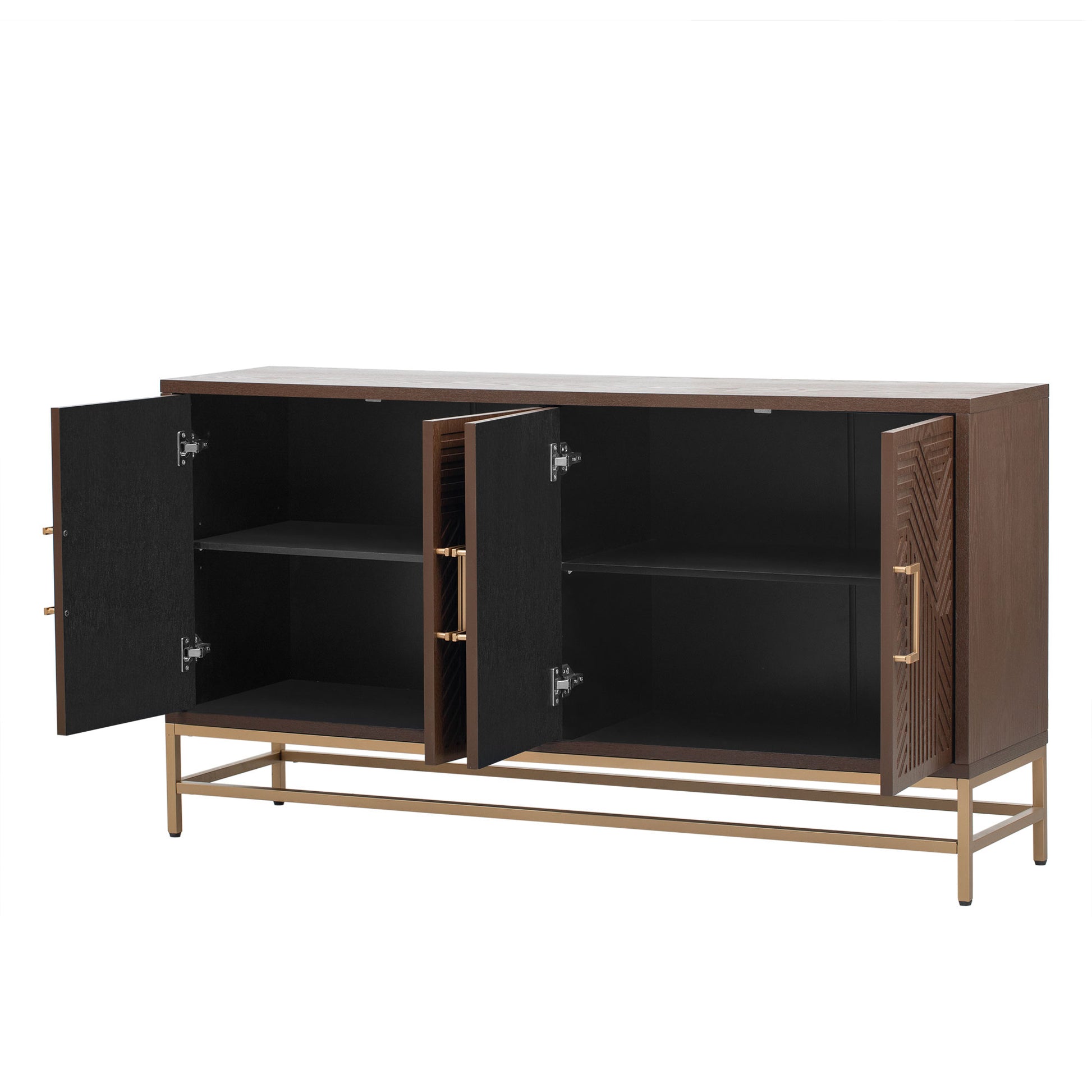 Retro Style Sideboard With Adjustable Shelves, Rectangular Metal Handles And Legs For Kitchen, Living Room, And Dining Room Espresso Espresso Mdf