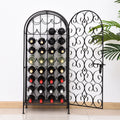 Homcom 35 Bottle Wrought Iron Wine Rack Cabinet With Lock Black Black Iron